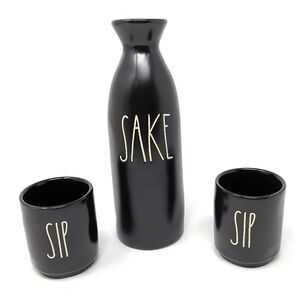 NEW Rae Dunn | SAKE Pitcher with SIP Cups Matte Black Ceramic Gift Set Japan